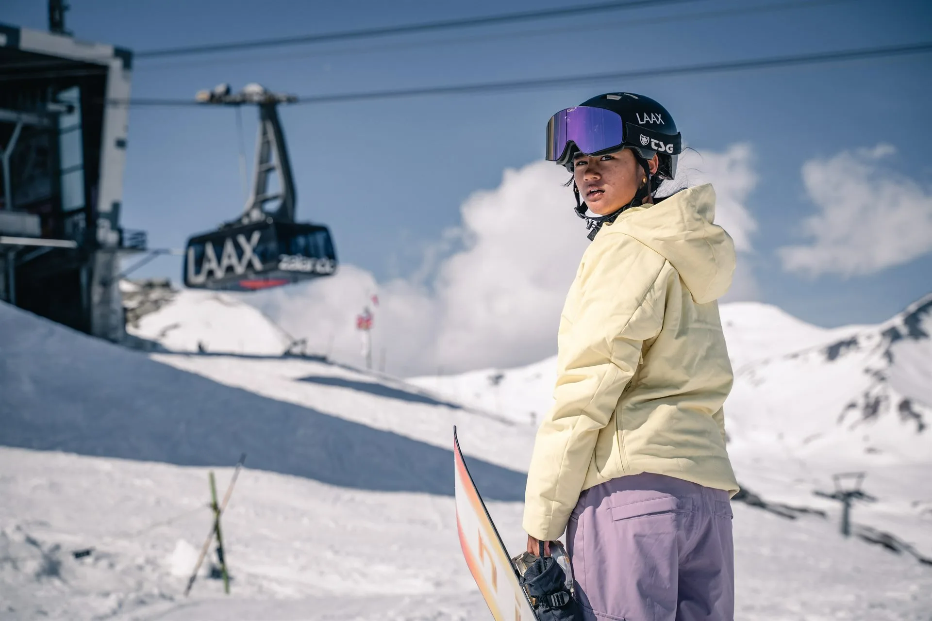 Zazi Betari, ROXY team rider, dropping into the Laax superpipe during training